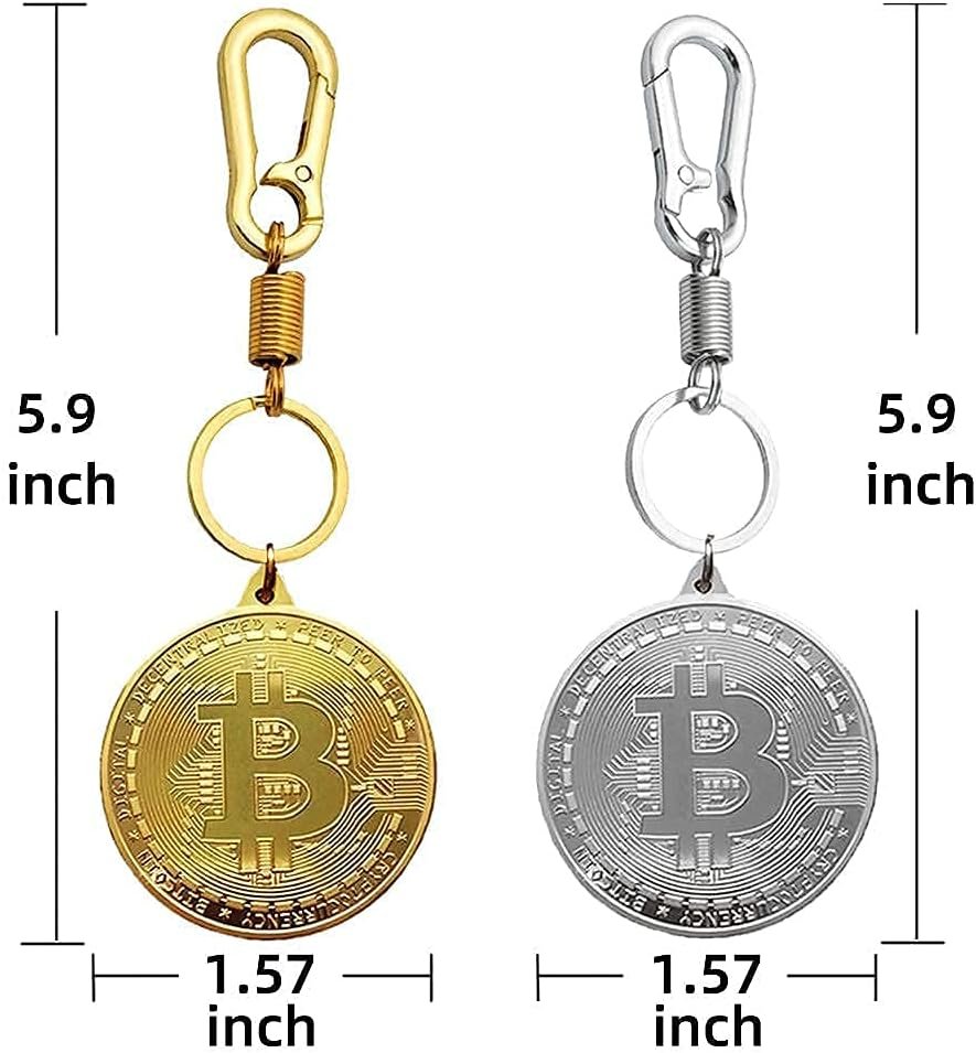 2 Pcs Bitcoin Coin Keychain Gold Silver BTC Coin Keychain Cryptocurrency Coin Key Chain