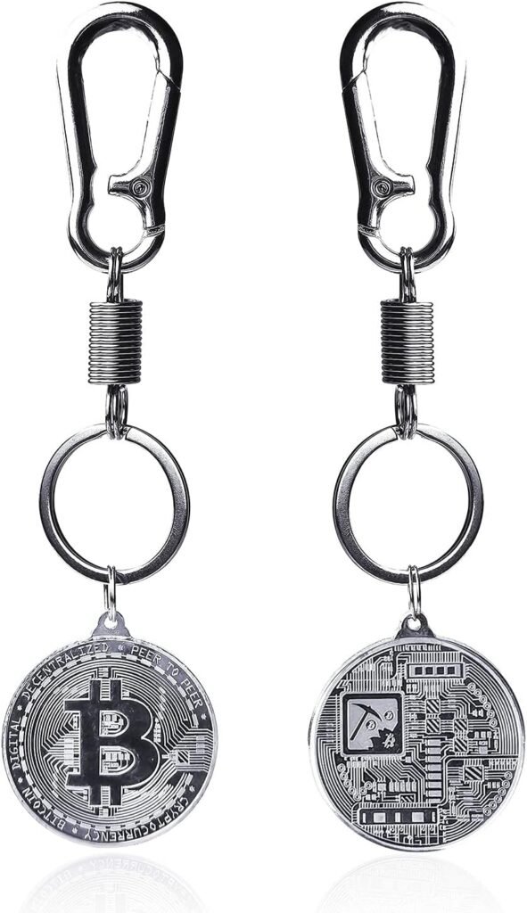 2 Pcs Bitcoin Coin Keychain Gold Silver BTC Coin Keychain Cryptocurrency Coin Key Chain