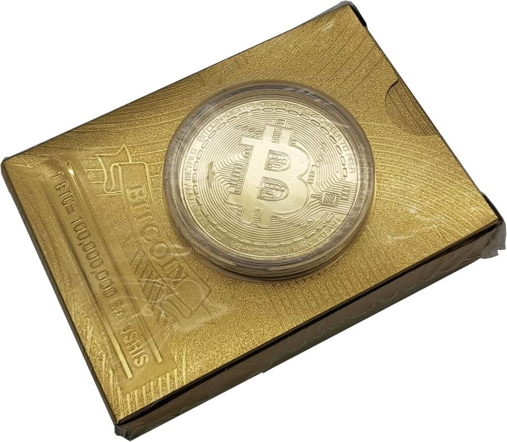 Bitcoin Waterproof Gold Playing Cards with Commemorative Bitcoin Encased in Protective Plastic