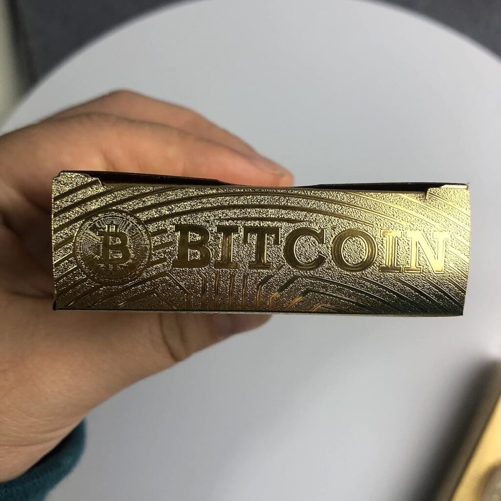 Bitcoin Waterproof Gold Playing Cards with Commemorative Bitcoin Encased in Protective Plastic