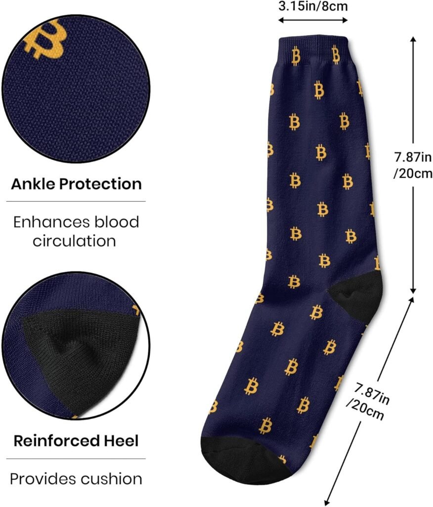 Mens Dress Socks Crew Socks Bitcoin Sign Print Man Gift Socks 15.75 Inch Stretch Sport Keep Warm Sock