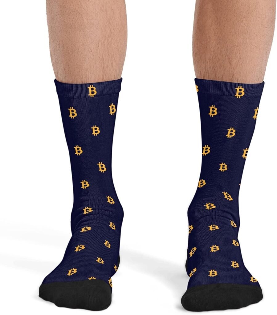 Mens Dress Socks Crew Socks Bitcoin Sign Print Man Gift Socks 15.75 Inch Stretch Sport Keep Warm Sock