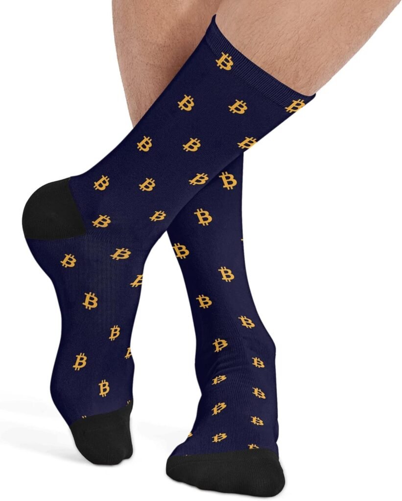 Mens Dress Socks Crew Socks Bitcoin Sign Print Man Gift Socks 15.75 Inch Stretch Sport Keep Warm Sock