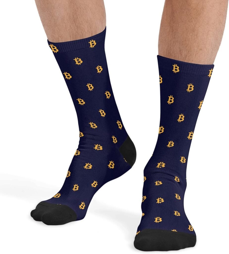 Mens Dress Socks Crew Socks Bitcoin Sign Print Man Gift Socks 15.75 Inch Stretch Sport Keep Warm Sock