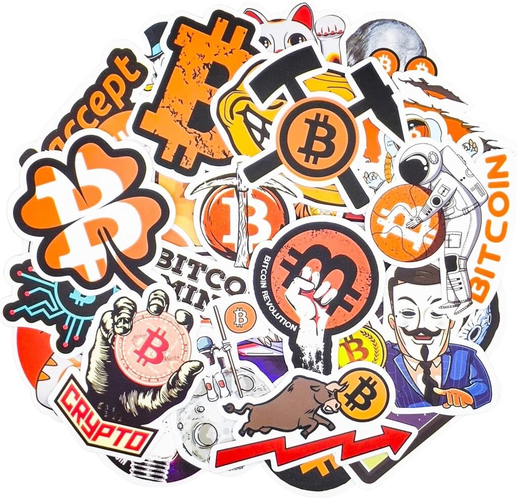 Yoksas Bitcoin Crypto Stickers - 50PCS Funny Digital Currency Stickers for Water Bottles,Laptop,Computer,Phone,Guitar,Luggage